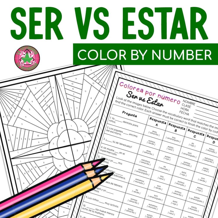 Ser vs Estar Activity Color by Number Worksheet Spanish 1 Present Tense Activity