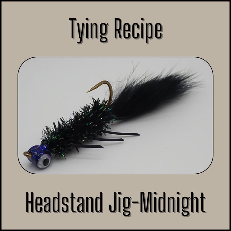 Tying recipe for the Midnight Headstand Bass Jig designed by fly fishing guide Matt Campbell.