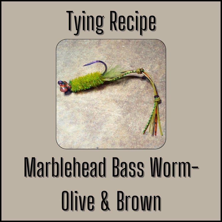 Tying recipe for the Olive and Brown Marblehead Bass Worm Fly designed by Matt Campbell, The Fly Guy.