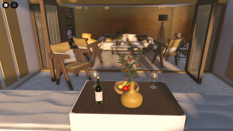 Luxury Roblox chill room with soft lighting