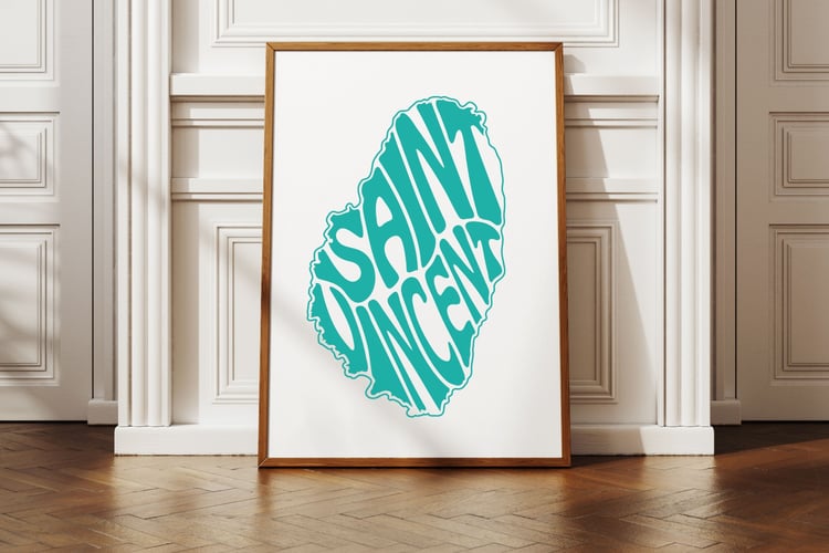 This design features the words Saint Vincent creatively made into the shape of the island.