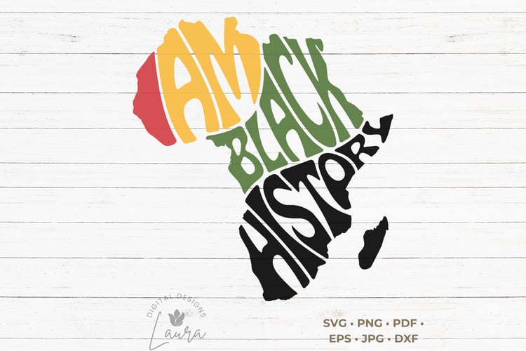 Celebrate your heritage with this powerful I Am Black History word art design in the shape of Africa. Perfect for Black History Month projects, apparel, wall art, and more. This high-quality SVG file is compatible with Cricut, Silhouette, and other cuttin