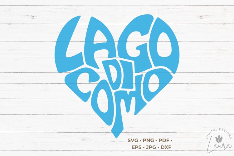 This design features the words Lago di Como, creatively made into the shape of a heart.