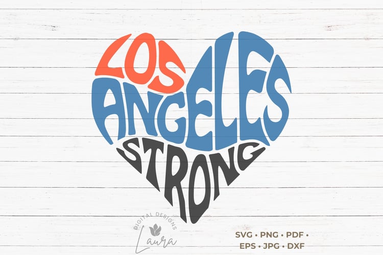 This design features the words Los Angeles Strong creatively made into the shape of a heart.