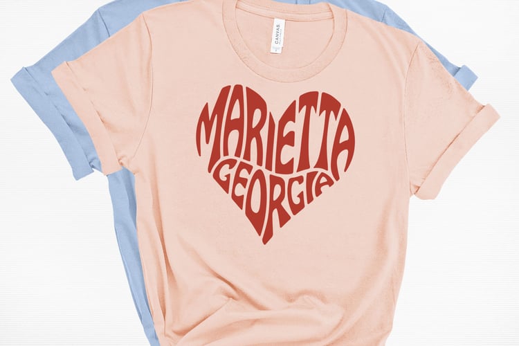 This design features the words Marietta Georgia creatively made into a heart shape.
