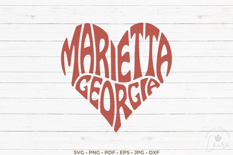 This design features the words Marietta Georgia creatively made into a heart shape.