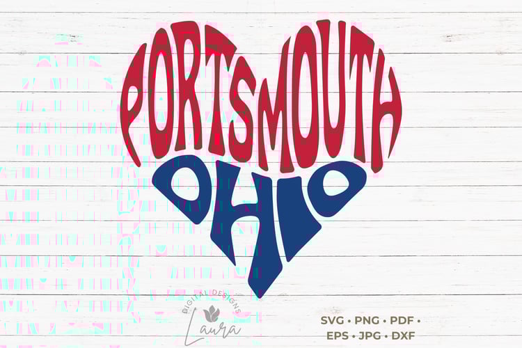 This design features the words Portsmouth Ohio creatively made into the shape of a heart.