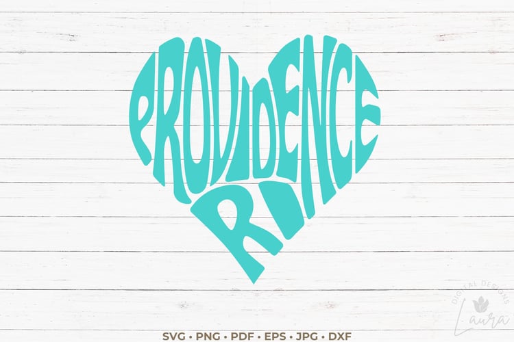 This design features the words Providence RI creatively arranged in the shape of a heart.
