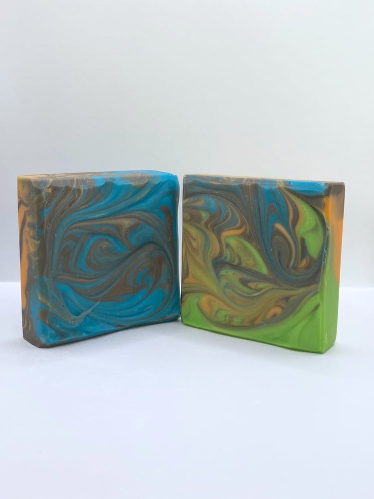 Handmade soap bars scented like perfume Perfect in either green or blue swirled with brown and orange