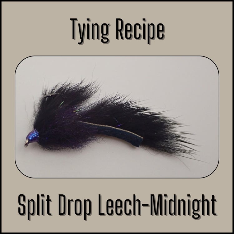 Tying recipe for the Midnight Split Drop Leech drop shot fly designed by Matt Campbell, The Fly Guy.