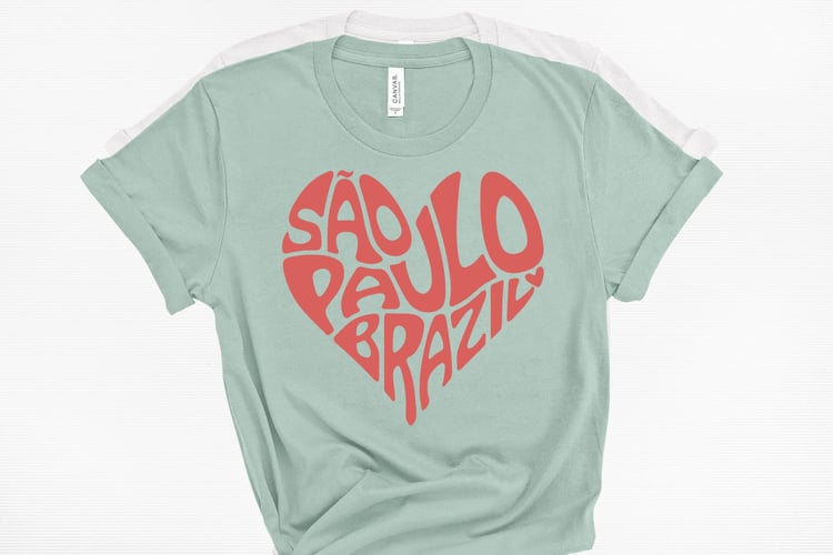 This design features the words Sao Paulo Brazil creatively made into a heart shape.