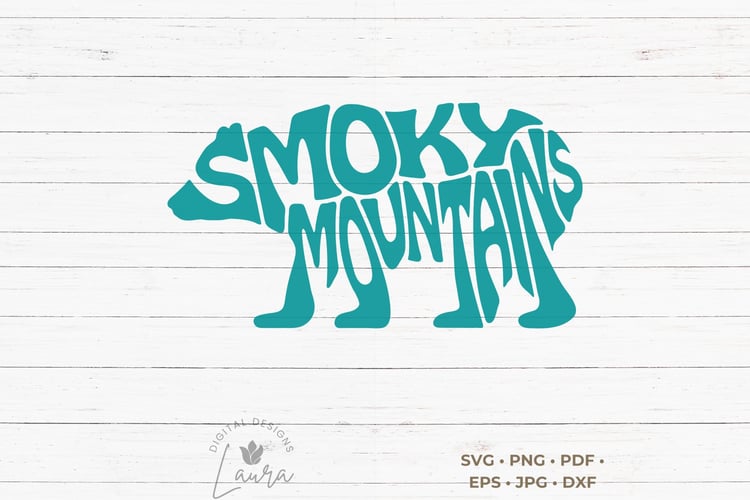This design features the words Smoky Mountains creatively made into the shape of a bear.