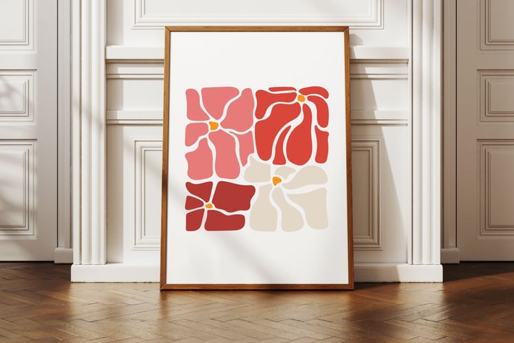 Bring a touch of modern art to your home with this abstract floral design. Featuring organic, flowing shapes in warm red, blush, and cream tones, this botanical poster adds a minimalist and sophisticated vibe to any living space.