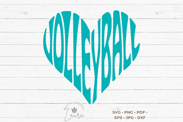 This design features the word Volleyball creatively integrated into the shape of a heart.