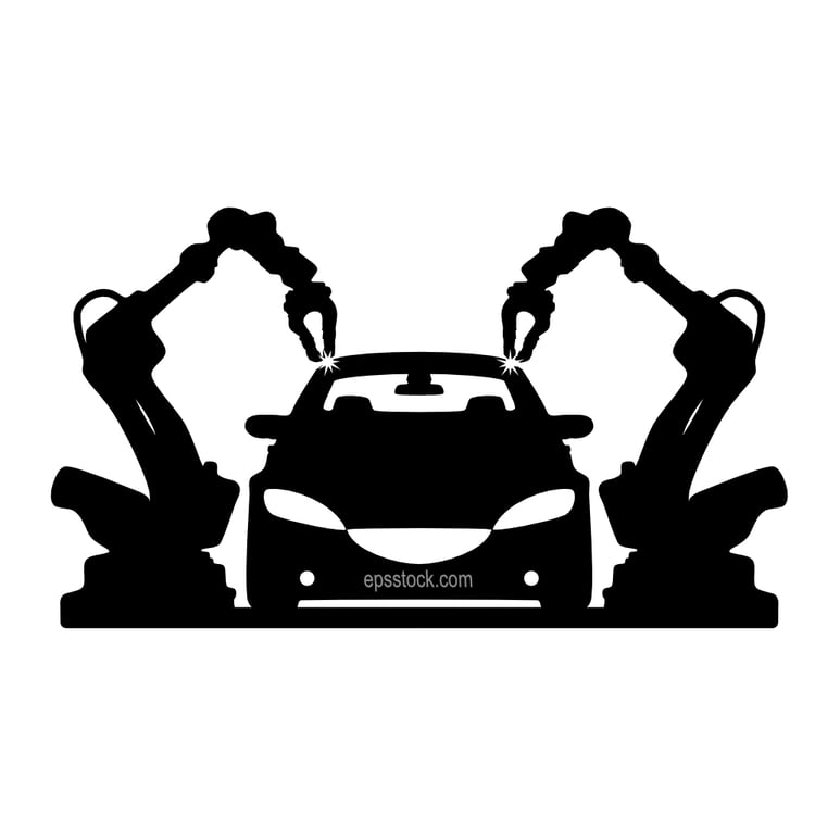 robots assemble cars at a factory