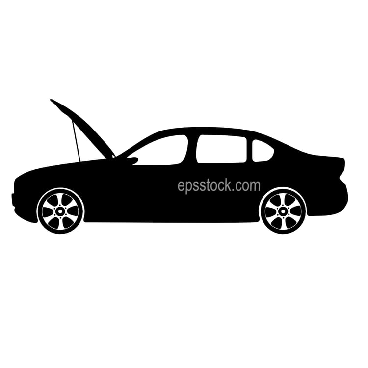 Car profile with open hood