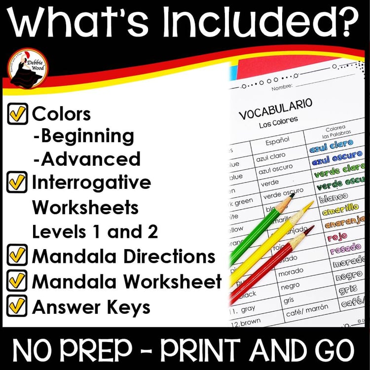 Spanish Interrogatives - Color by Number Activity - Sub Plans - Worksheets
