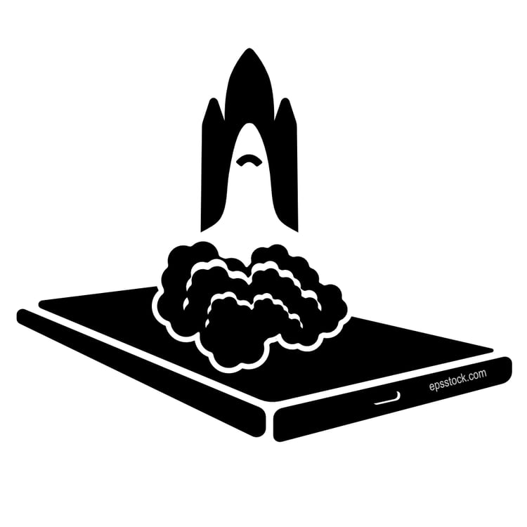 Investment emblem, rocket from smartphone