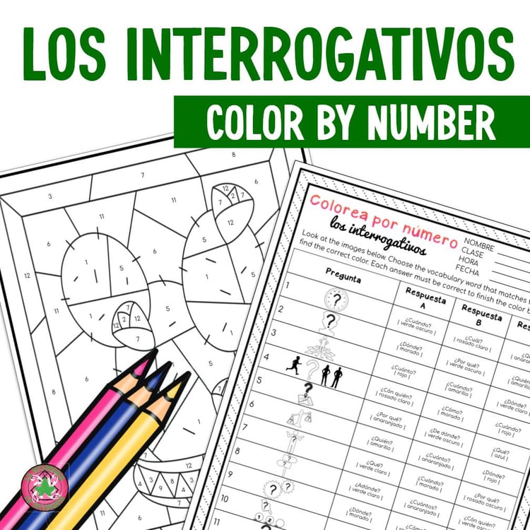 Spanish Interrogatives Activity Spanish Color by Number