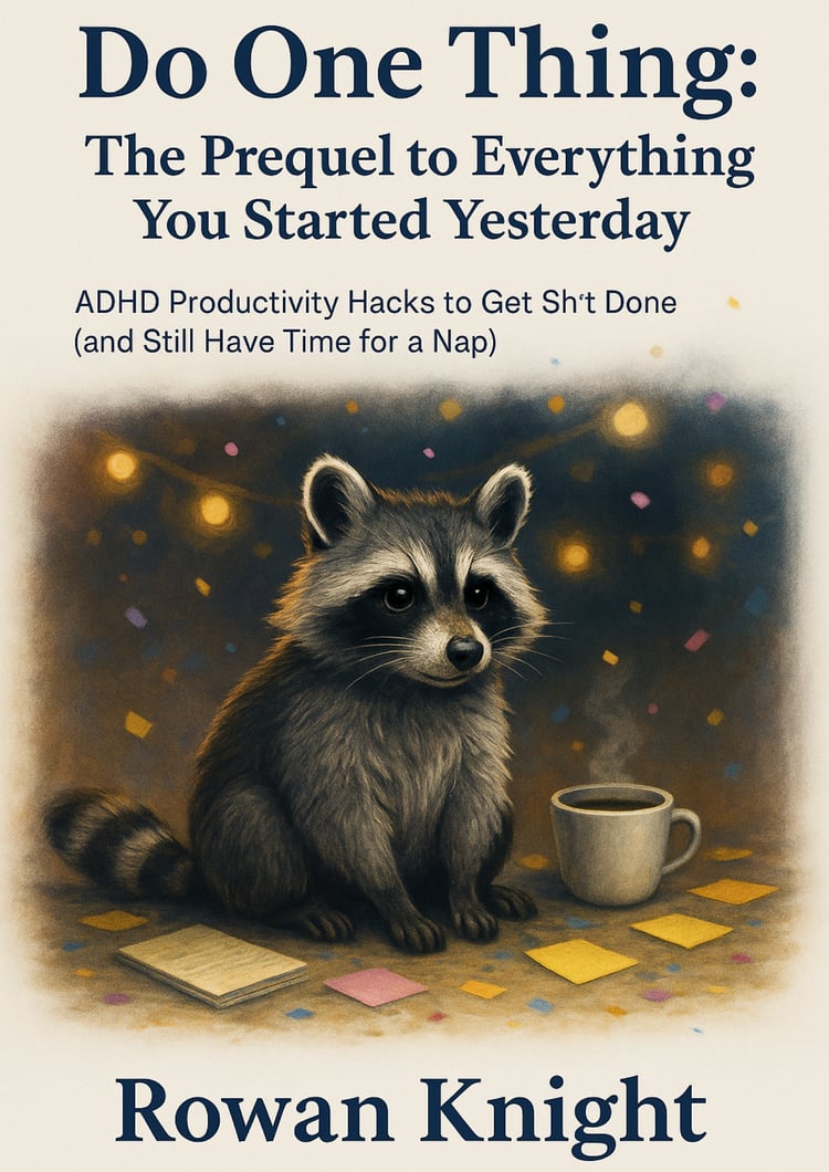 Struggle to focus? Rowan Knight’s ADHD-friendly guide turns chaos into clarity with laugh-out-loud honesty, real-world hacks, and permission to finally do one thing — and still have time for a nap.