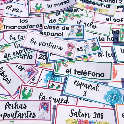 Spanish Classroom Decor Editable Spanish Classroom Labels Frida & Flowers Theme