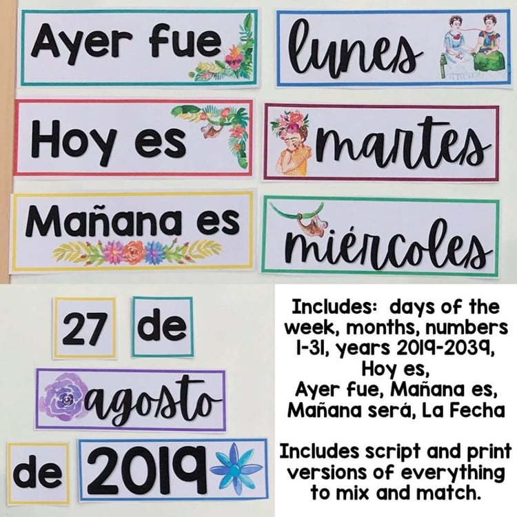 Spanish Classroom Decor Spanish Date La Fecha Calendar Frida & Flowers Theme