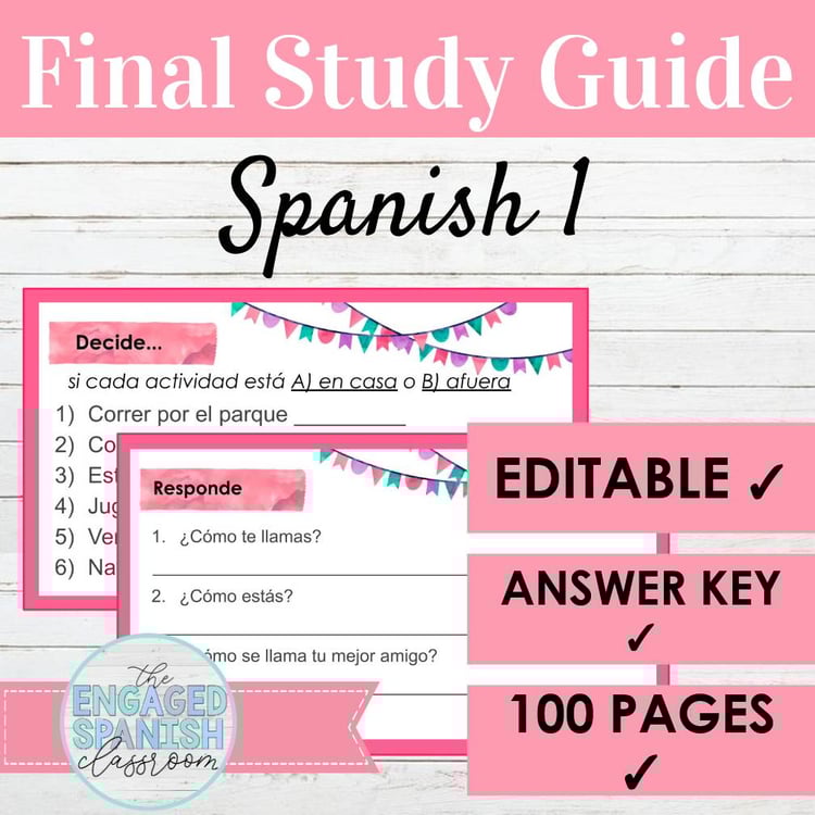 EDITABLE Spanish 1 Final Exam Study Guide | Review Activities