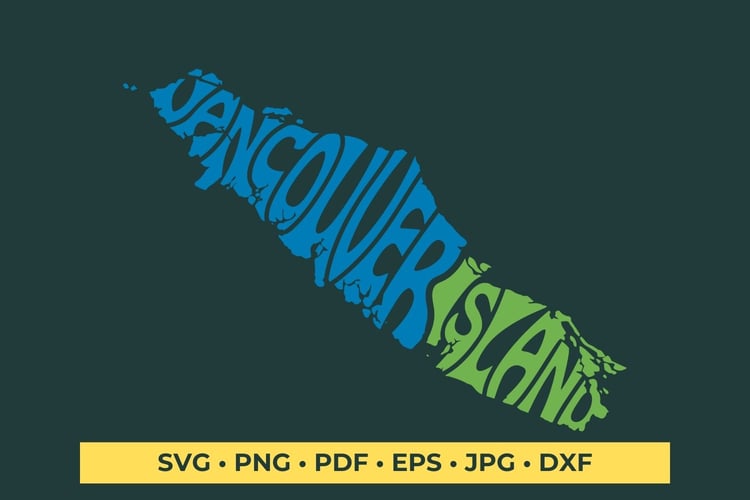 Celebrate the beauty of Vancouver Island, Canada, with our intricate word art design in the shape of the island's map! This digital download includes an SVG cut file, allowing you to create stunning projects with ease. Perfect for crafting unique wall art