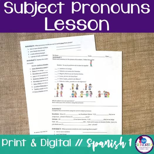 Spanish Subject Pronouns Lesson - subject pronouns in Spanish worksheets