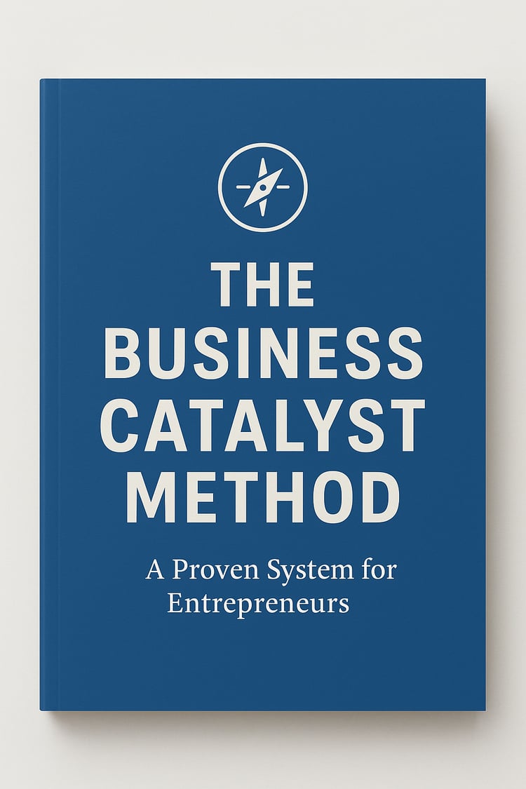 The Business Catalyst Bundle cover design titled The Entrepreneur’s Missing Piece — self-paced business framework and playbook for entrepreneurs to build structure and scale.