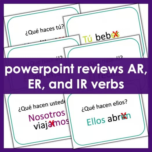 Spanish Present Tense Regular AR, ER, IR Verbs Lesson - el presente activities