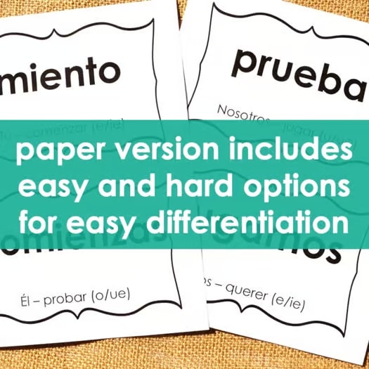 Spanish Scavenger Hunt Activity - Present Tense Stem-changing Verbs review