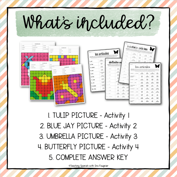 Editable Spring Spanish Definite Indefinite Articles Coloring Worksheets