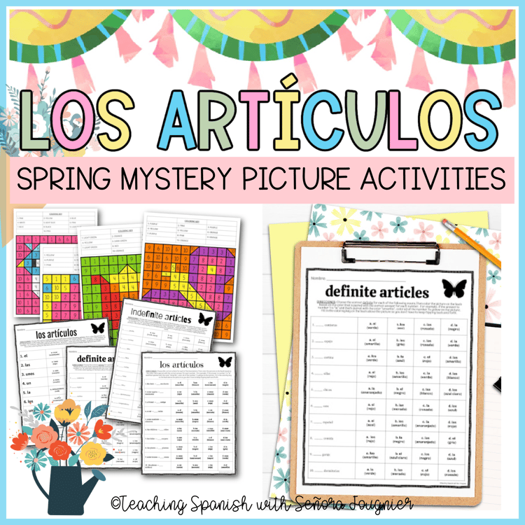 Editable Spring Spanish Definite Indefinite Articles Coloring Worksheets