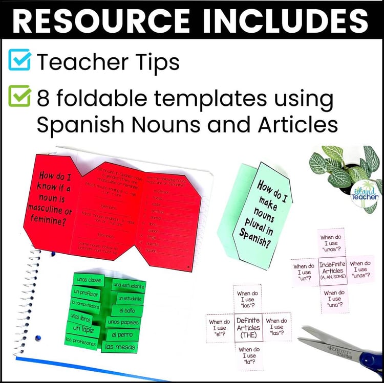 Spanish Nouns Definite and Indefinite Articles Interactive Notebook Activities