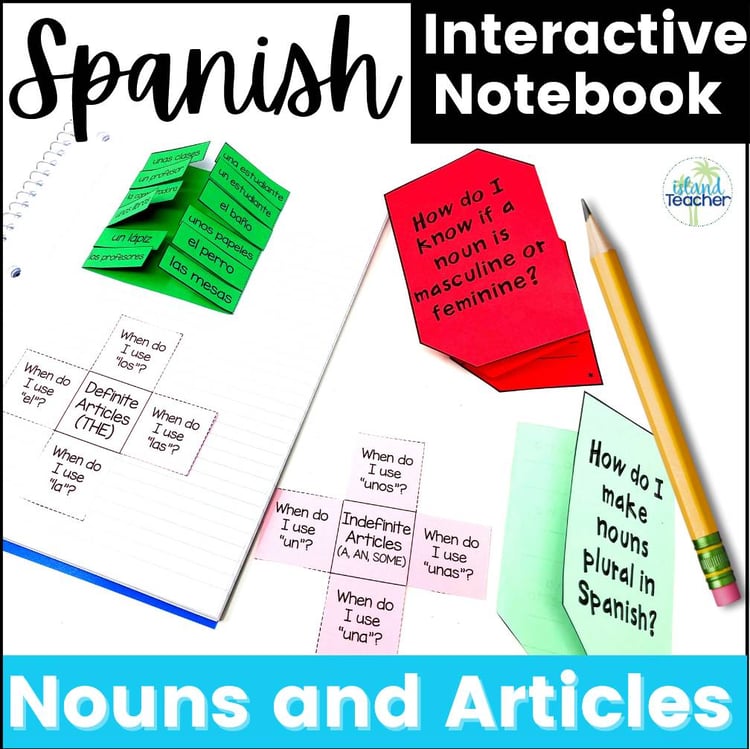 Spanish Nouns Definite and Indefinite Articles Interactive Notebook Activities