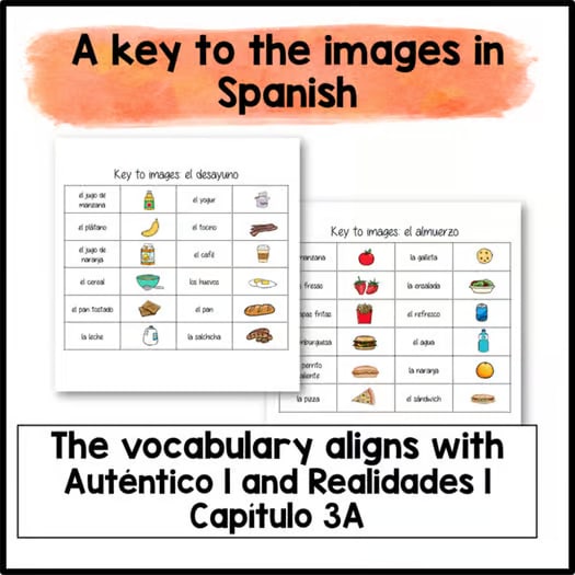 Realidades 1 Auténtico 1 Capítulo 3A: La comida Spanish food speaking game