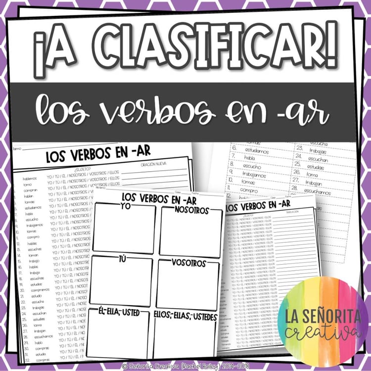Present Tense AR Verbs - Spanish Sorting Activity for Regular -ar Verbs