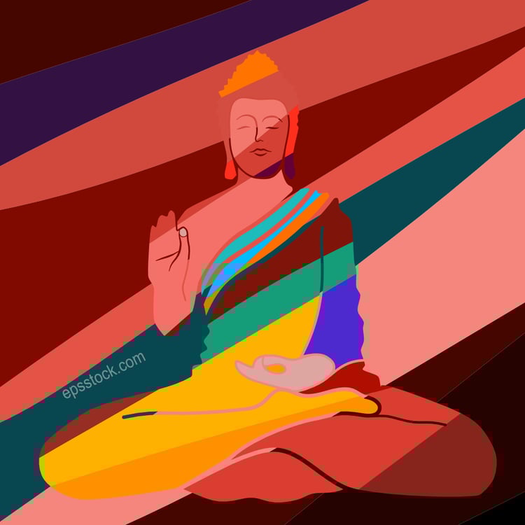 Buddha emblem, flat color illustration