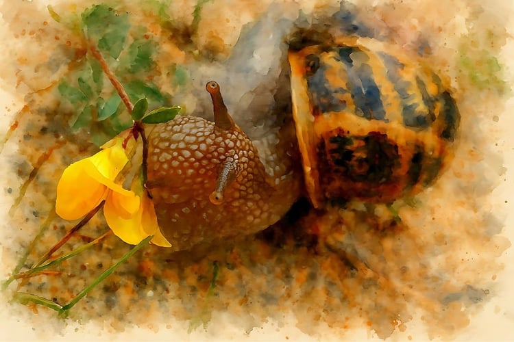 artistic insect, delicate snail portrait, floral macro painting, garden decor art, garden macro painting, garden wildlife art, gentle nature art, google images snail, high resolution snail, M.A.L.K art, nature lover gift, nature watercolor, peaceful natur