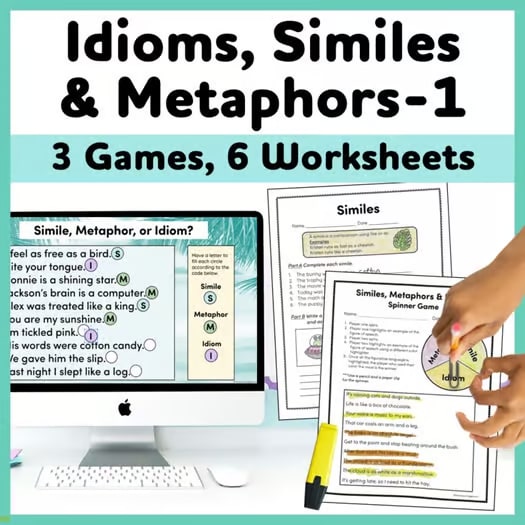 Figurative Language Worksheets and Games for Idioms, Similes and Metaphors