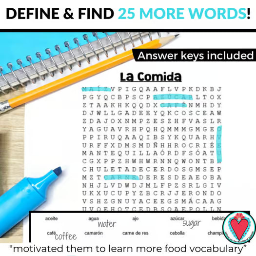 Spanish Food Vocabulary Worksheet Spanish Word Search Activity Sub Lesson Plans