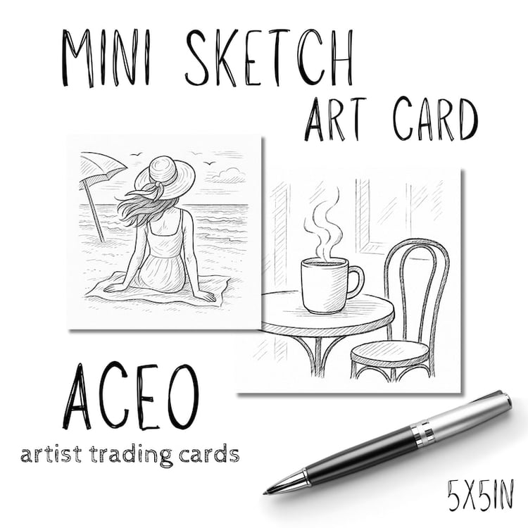 Mini ACEO art card printed on white matte cardstock featuring black-and-white sketch by ChudyjArt
