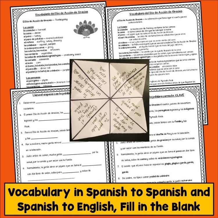SPANISH THANKSGIVING WRITING ACTIVITIES Día de Acción de Gracias Actividades