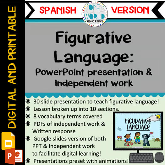 Figurative Language: Powerpoint Lesson and Practice Work (Lenguaje Figurado)