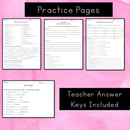 El Verbo Ser - Guided Notes and Practice Pages