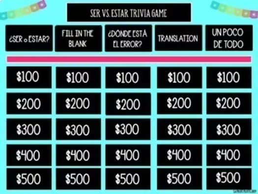 SER vs ESTAR Game Spanish Trivia Game Spanish Review Game Digital Activity