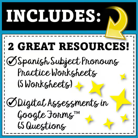 Spanish Subject Pronouns Practice Worksheets and Digital Assessment BUNDLE