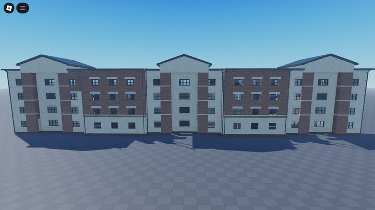 Interior view of dorm rooms in Roblox apartments asset
