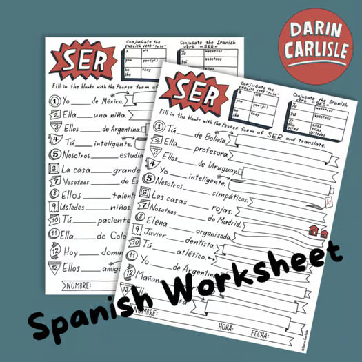 Ser fill in the blanks and translation worksheets Spanish verb ser